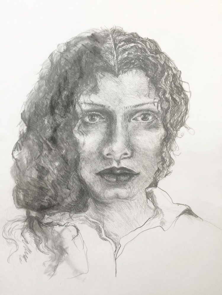 Azza Abo Rebieh Nayfeh, 2016 Pencil on paper 13 3/4 x 9 5/8 inches (35 x 24.5 cm) Courtesy of the artist